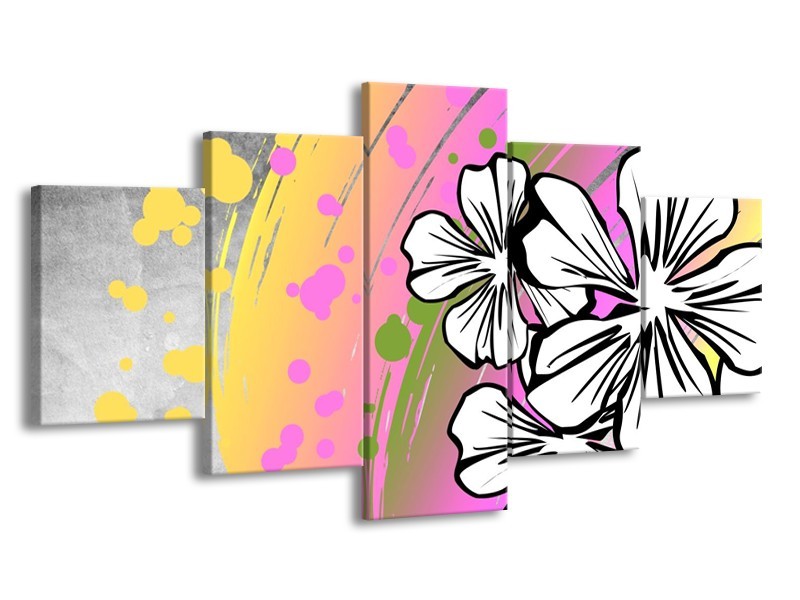 Glas schilderij Art | Paars, Wit, Geel | 150x80cm 5Luik