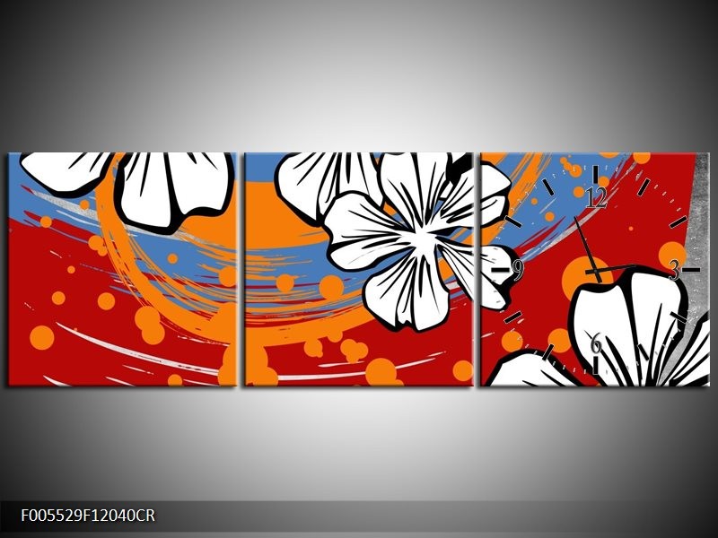 Klok schilderij Art | Rood, Wit, Oranje | 120x40cm 3Luik