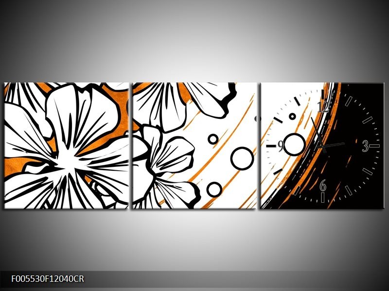 Klok schilderij Art | Wit, Oranje, Zwart | 120x40cm 3Luik