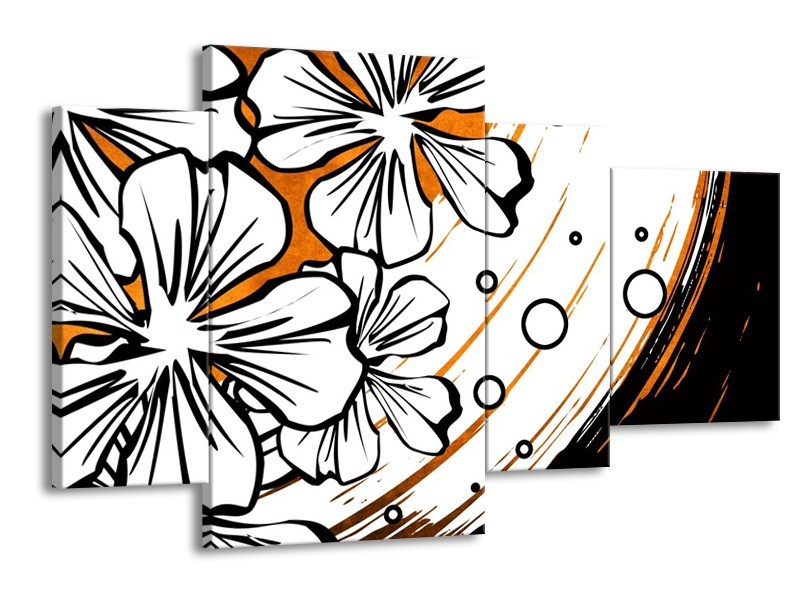 Glas schilderij Art | Wit, Oranje, Zwart | 120x75cm 4Luik