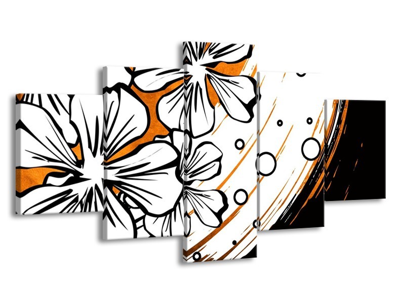 Glas schilderij Art | Wit, Oranje, Zwart | 150x80cm 5Luik