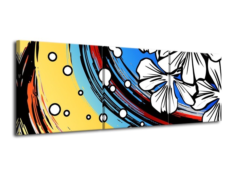 Canvas schilderij Art | Blauw, Wit, Zwart | 120x40cm 3Luik