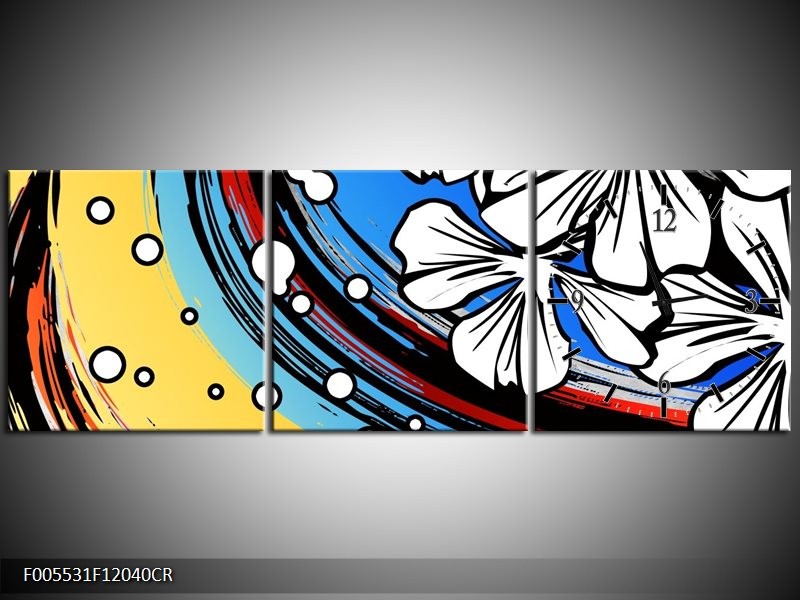 Klok schilderij Art | Blauw, Wit, Zwart | 120x40cm 3Luik