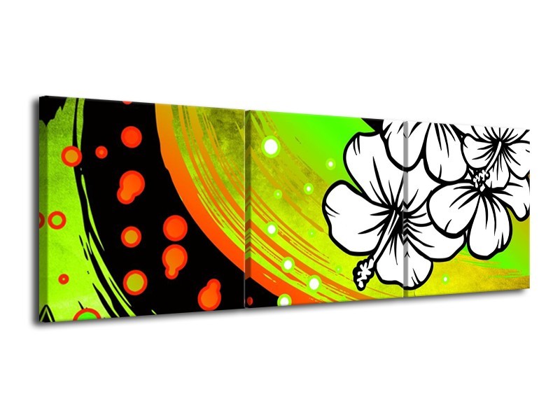 Canvas schilderij Art | Groen, Zwart, Wit | 120x40cm 3Luik