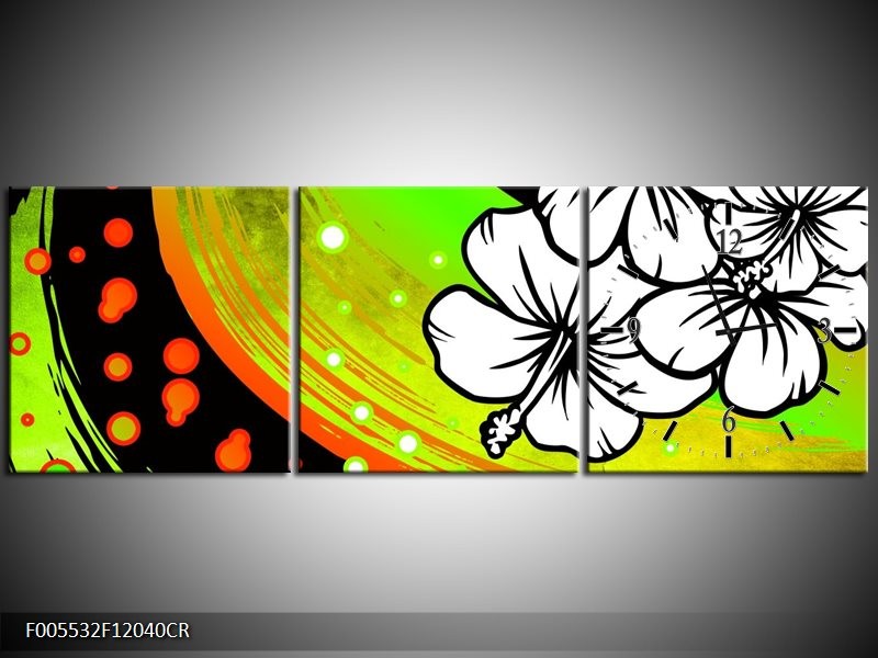 Klok schilderij Art | Groen, Zwart, Wit | 120x40cm 3Luik