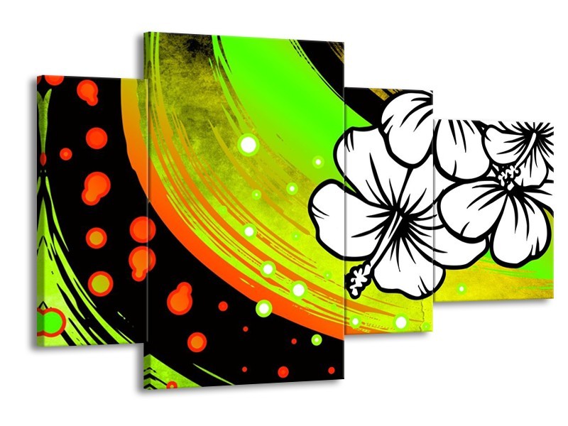 Glas schilderij Art | Groen, Zwart, Wit | 120x75cm 4Luik