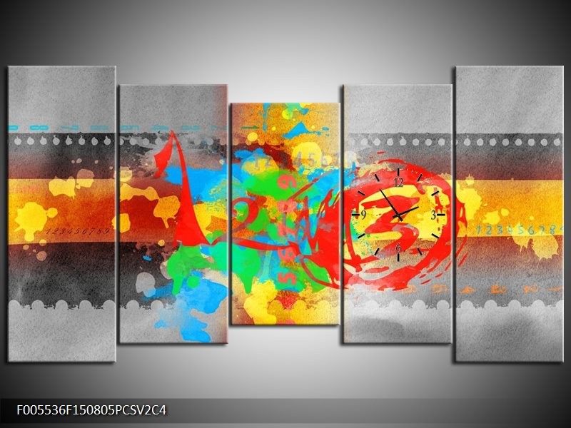 Klok schilderij Art | Blauw, Grijs, Groen | 150x80cm 5Luik