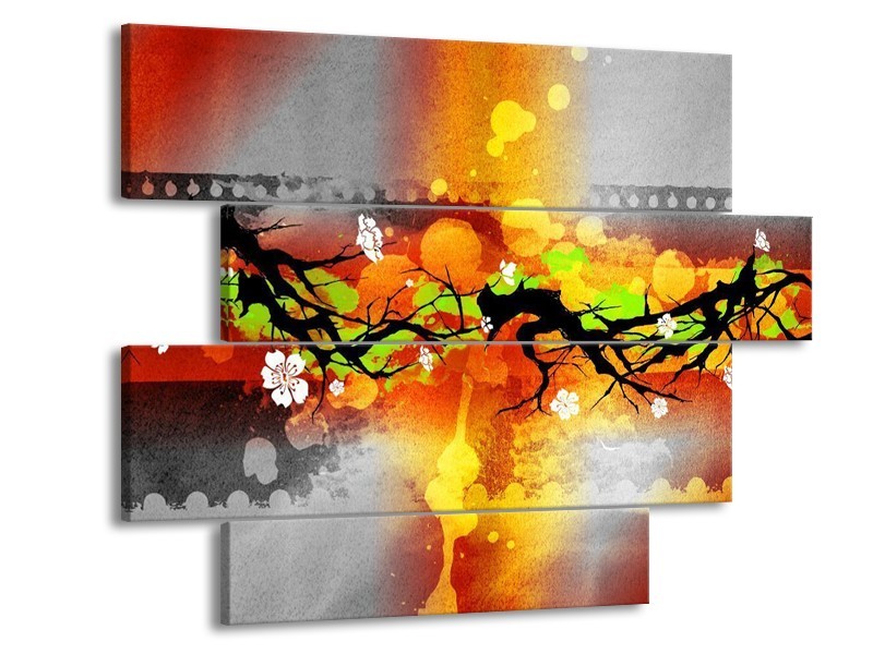 Canvas schilderij Art | Oranje, Zwart, Geel | 115x85cm 4Luik