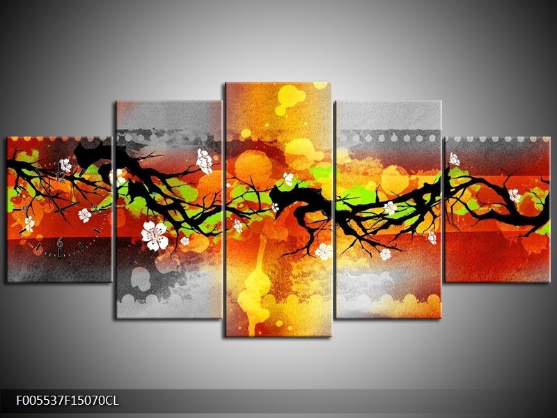 Klok schilderij Art | Oranje, Zwart, Geel | 150x70cm 5Luik