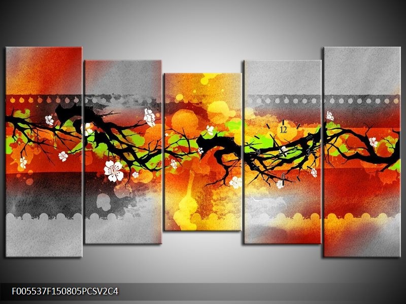 Klok schilderij Art | Oranje, Zwart, Geel | 150x80cm 5Luik