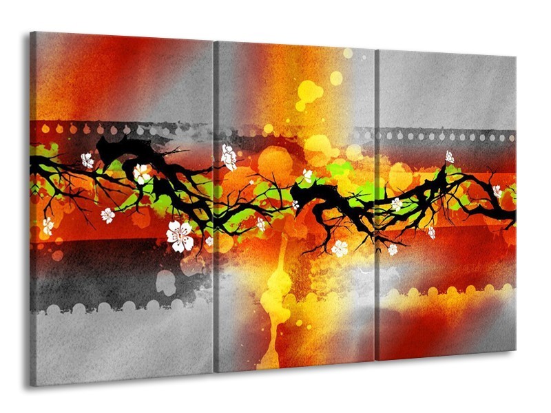 Glas schilderij Art | Oranje, Zwart, Geel | 165x100cm 3Luik