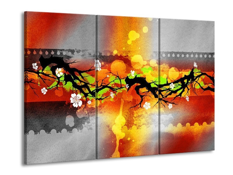 Canvas schilderij Art | Oranje, Zwart, Geel | 90x60cm 3Luik