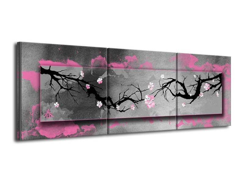 Canvas schilderij Boom | Paars, Grijs, Zwart | 120x40cm 3Luik