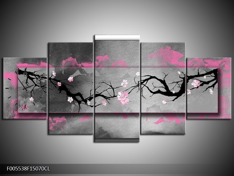Klok schilderij Boom | Paars, Grijs, Zwart | 150x70cm 5Luik