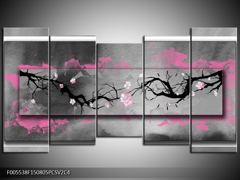 Klok schilderij Boom | Paars, Grijs, Zwart | 150x80cm 5Luik