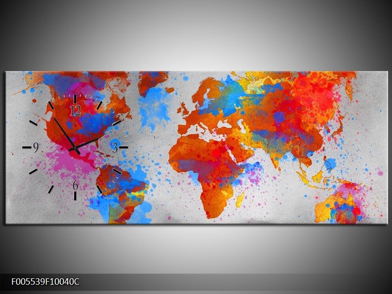 Klok schilderij Wereld | Grijs, Rood, Blauw | 100x40cm 1Luik
