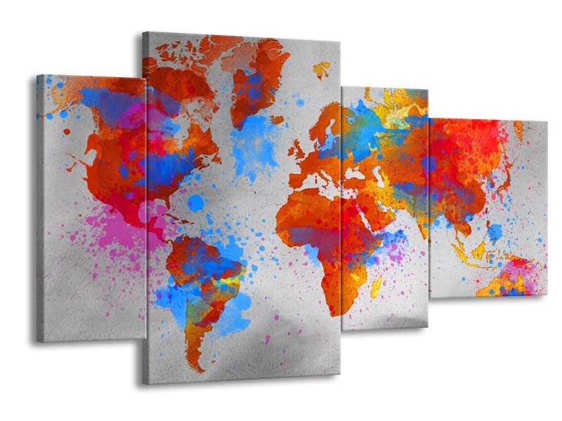 Glas schilderij Wereld | Grijs, Rood, Blauw | 120x75cm 4Luik