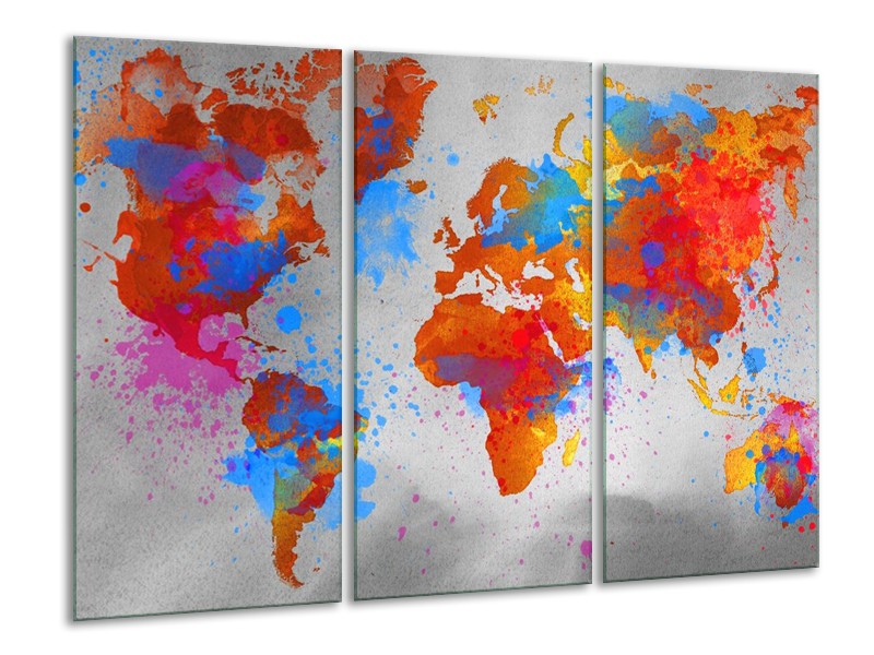 Canvas schilderij Wereld | Grijs, Rood, Blauw | 120x80cm 3Luik