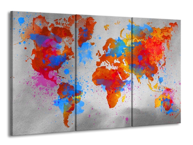 Canvas schilderij Wereld | Grijs, Rood, Blauw | 165x100cm 3Luik