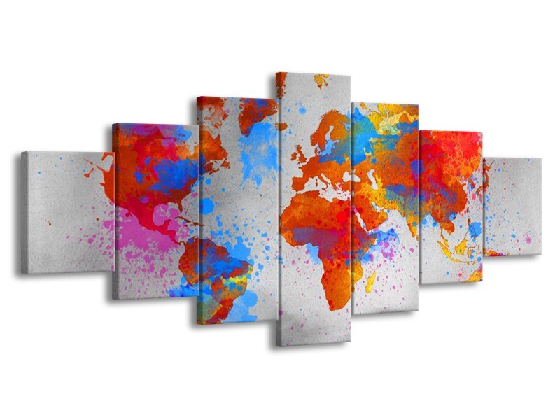 Canvas schilderij Wereld | Grijs, Rood, Blauw | 210x100cm 7Luik