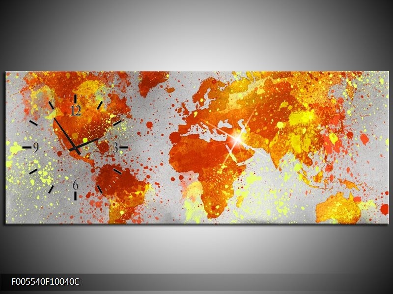 Klok schilderij Wereld | Grijs, Oranje, Geel | 100x40cm 1Luik