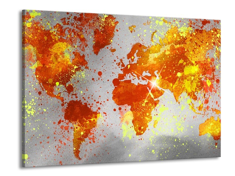 Canvas schilderij Wereld | Grijs, Oranje, Geel | 100x70cm 1Luik