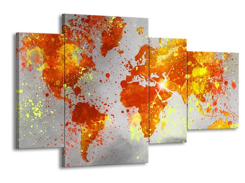 Glas schilderij Wereld | Grijs, Oranje, Geel | 120x75cm 4Luik