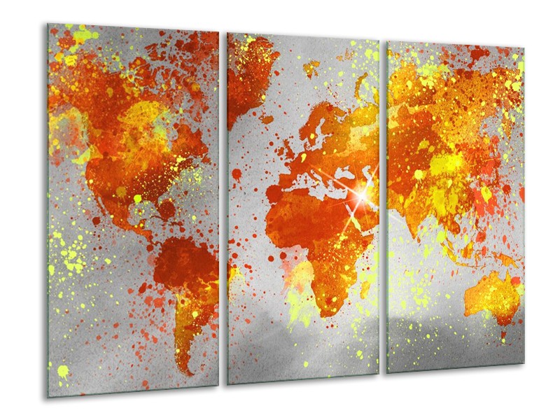 Canvas schilderij Wereld | Grijs, Oranje, Geel | 120x80cm 3Luik