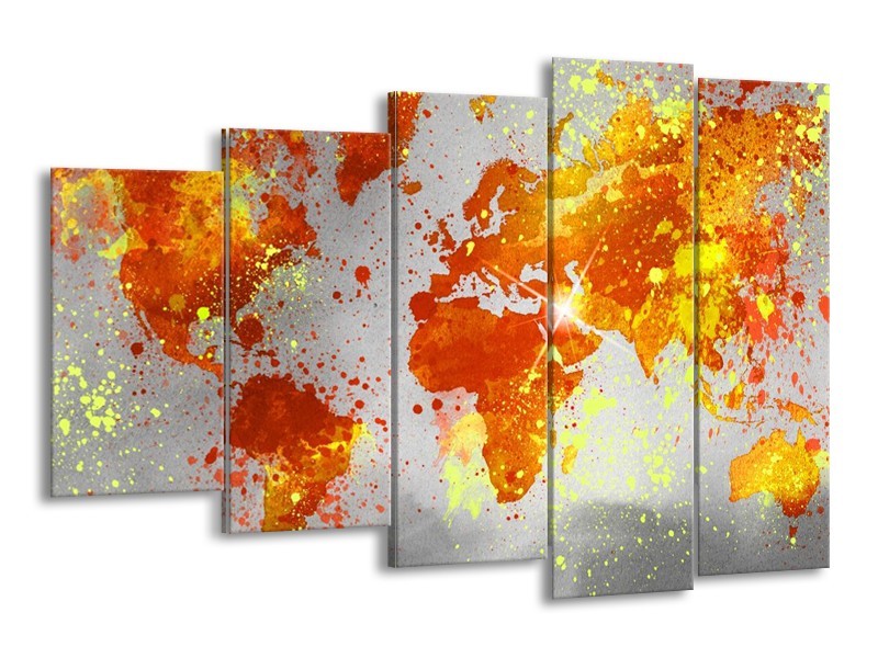 Glas schilderij Wereld | Grijs, Oranje, Geel | 150x100cm 5Luik