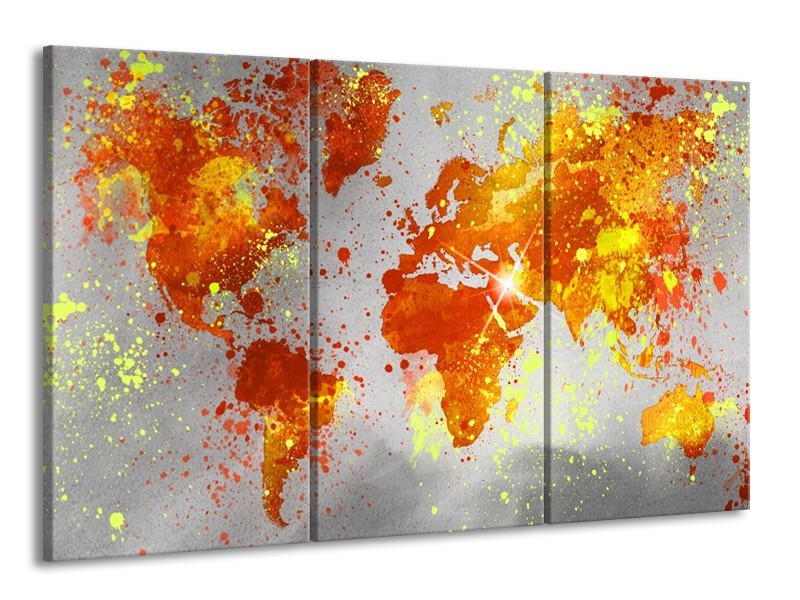 Canvas schilderij Wereld | Grijs, Oranje, Geel | 165x100cm 3Luik