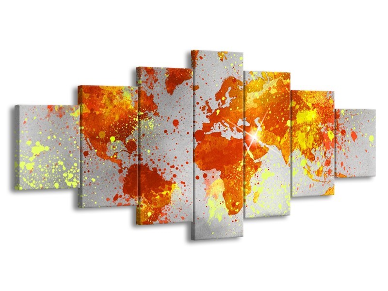 Canvas schilderij Wereld | Grijs, Oranje, Geel | 210x100cm 7Luik