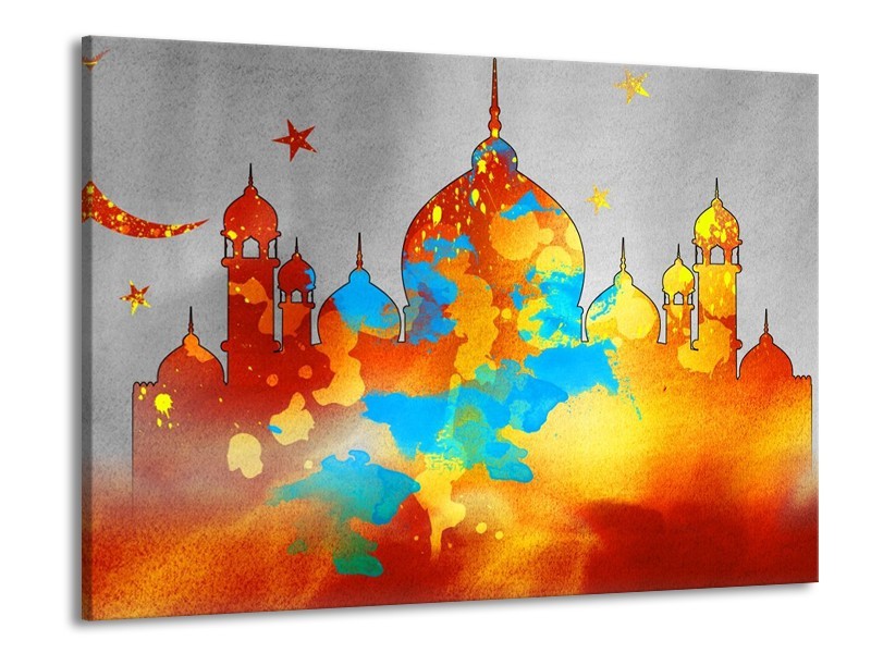 Glas schilderij Gebouw | Grijs, Oranje, Blauw | 100x70cm 1Luik