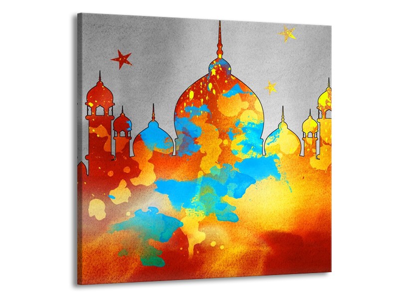 Canvas schilderij Gebouw | Grijs, Oranje, Blauw | 70x70cm 1Luik