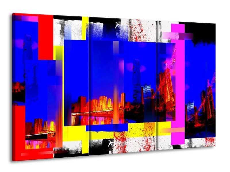 Glas schilderij Gebouw | Blauw, Paars, Geel | 165x100cm 3Luik