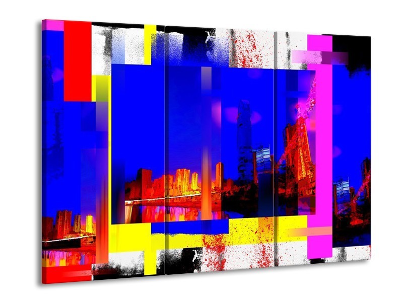 Canvas schilderij Gebouw | Blauw, Paars, Geel | 90x60cm 3Luik
