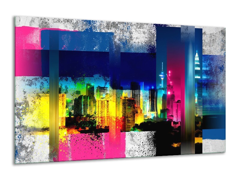 Canvas schilderij Gebouw | Geel, Blauw, Roze | 120x70cm 1Luik