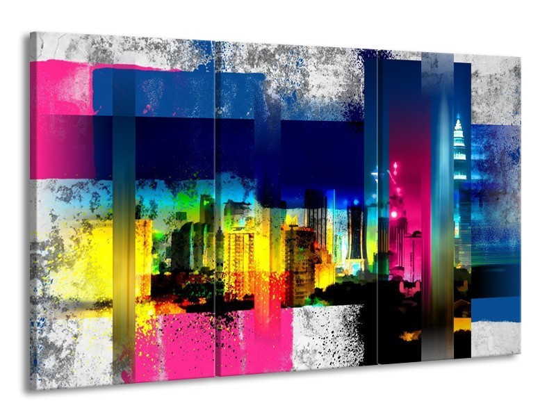 Glas schilderij Gebouw | Geel, Blauw, Roze | 165x100cm 3Luik