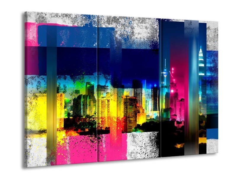 Canvas schilderij Gebouw | Geel, Blauw, Roze | 90x60cm 3Luik