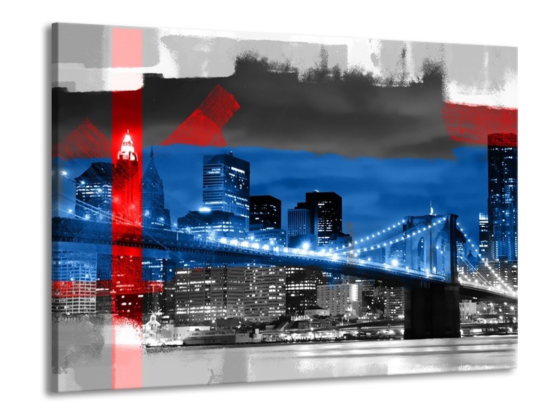 Glas schilderij Brug | Blauw, Grijs, Rood | 100x70cm 1Luik