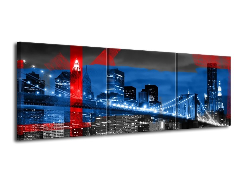 Canvas schilderij Brug | Blauw, Grijs, Rood | 120x40cm 3Luik