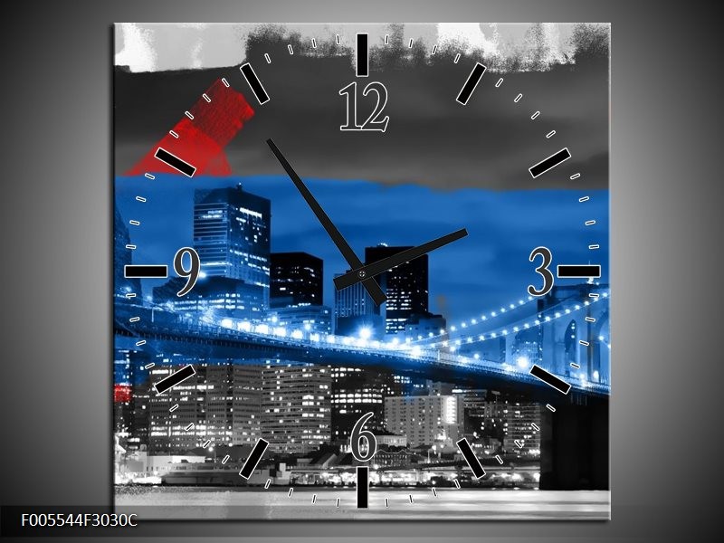Klok schilderij Brug | Blauw, Grijs, Rood | 30x30cm 1Luik