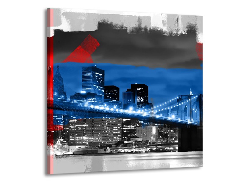 Canvas schilderij Brug | Blauw, Grijs, Rood | 70x70cm 1Luik