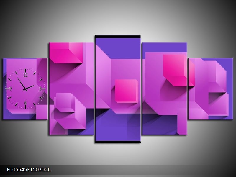 Klok schilderij Vierkant | Paars, Blauw, Roze | 150x70cm 5Luik