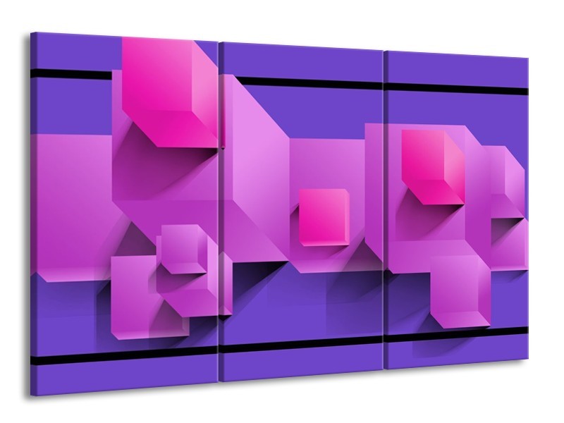 Glas schilderij Vierkant | Paars, Blauw, Roze | 165x100cm 3Luik