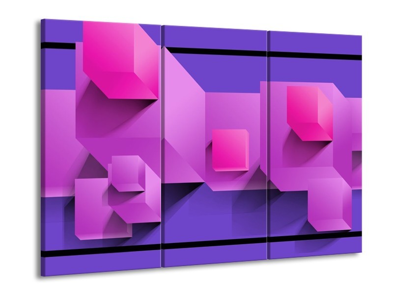 Canvas schilderij Vierkant | Paars, Blauw, Roze | 90x60cm 3Luik