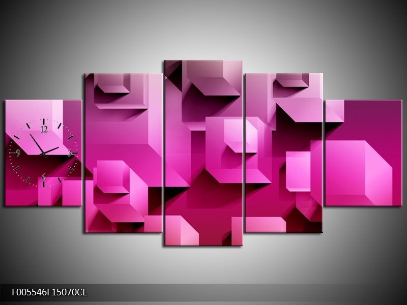 Klok schilderij Vierkant | Paars, Wit, Roze | 150x70cm 5Luik
