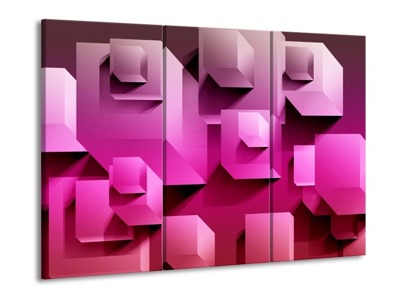 Canvas schilderij Vierkant | Paars, Wit, Roze | 90x60cm 3Luik