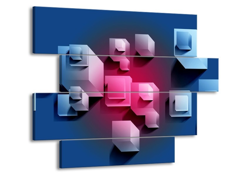 Canvas schilderij Vierkant | Blauw, Roze, Wit | 115x85cm 4Luik