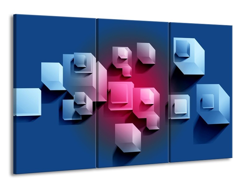 Glas schilderij Vierkant | Blauw, Roze, Wit | 165x100cm 3Luik