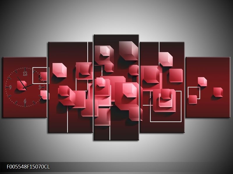Klok schilderij Vierkant | Rood, Wit | 150x70cm 5Luik
